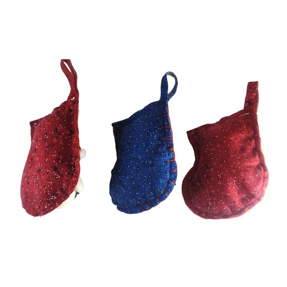 (3) Rustic Snowman Christmas Stocking Ornaments With Dot Accents - Red & Blue - Picture 2 of 8